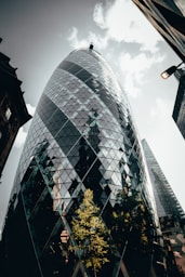 a tall glass building with 30 St Mary Axe in the background