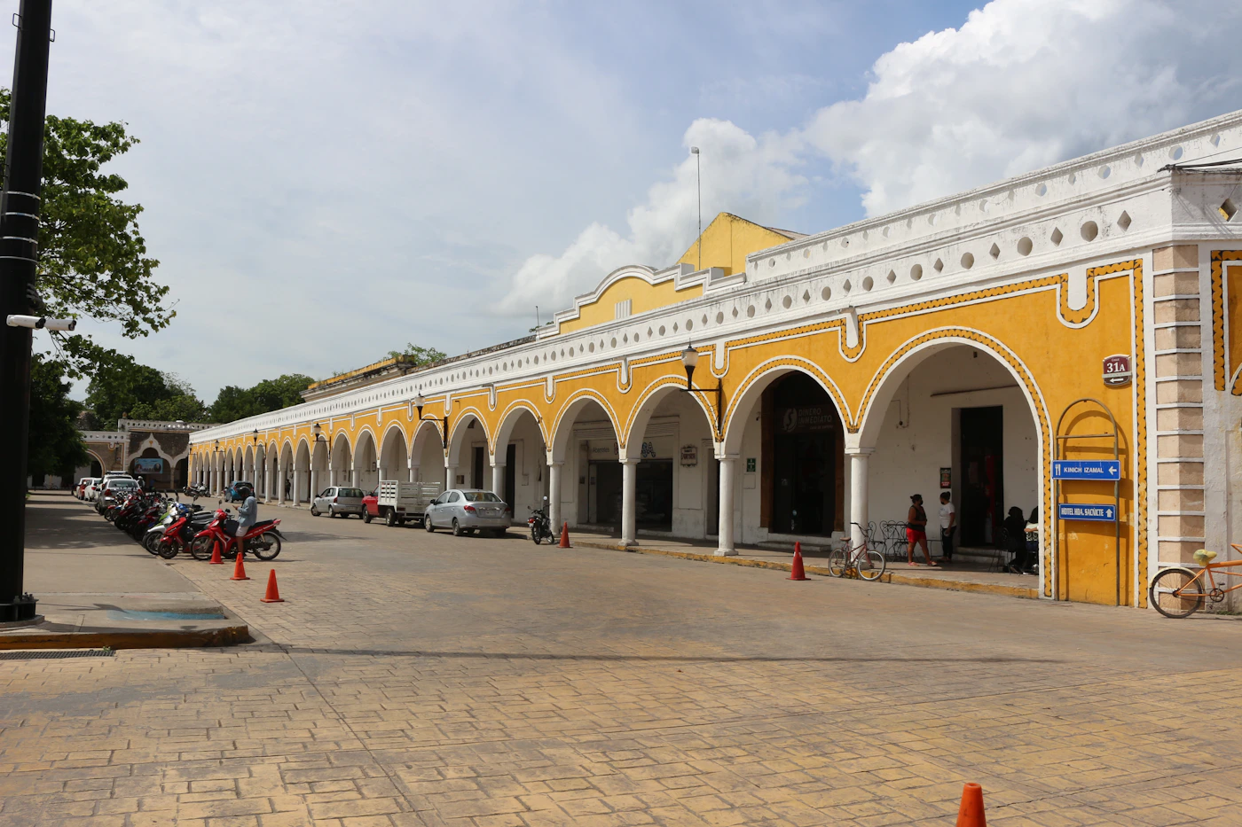 Las Bovedas colonial architecture in Merida Yucatan Mexico with the arched porticos and yellow stone construction of the historic colonial buildings