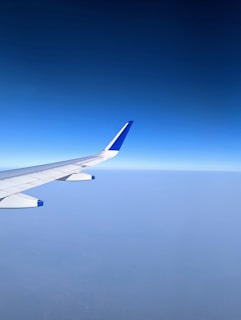A traveler enjoying a scenic view from an airplane window.