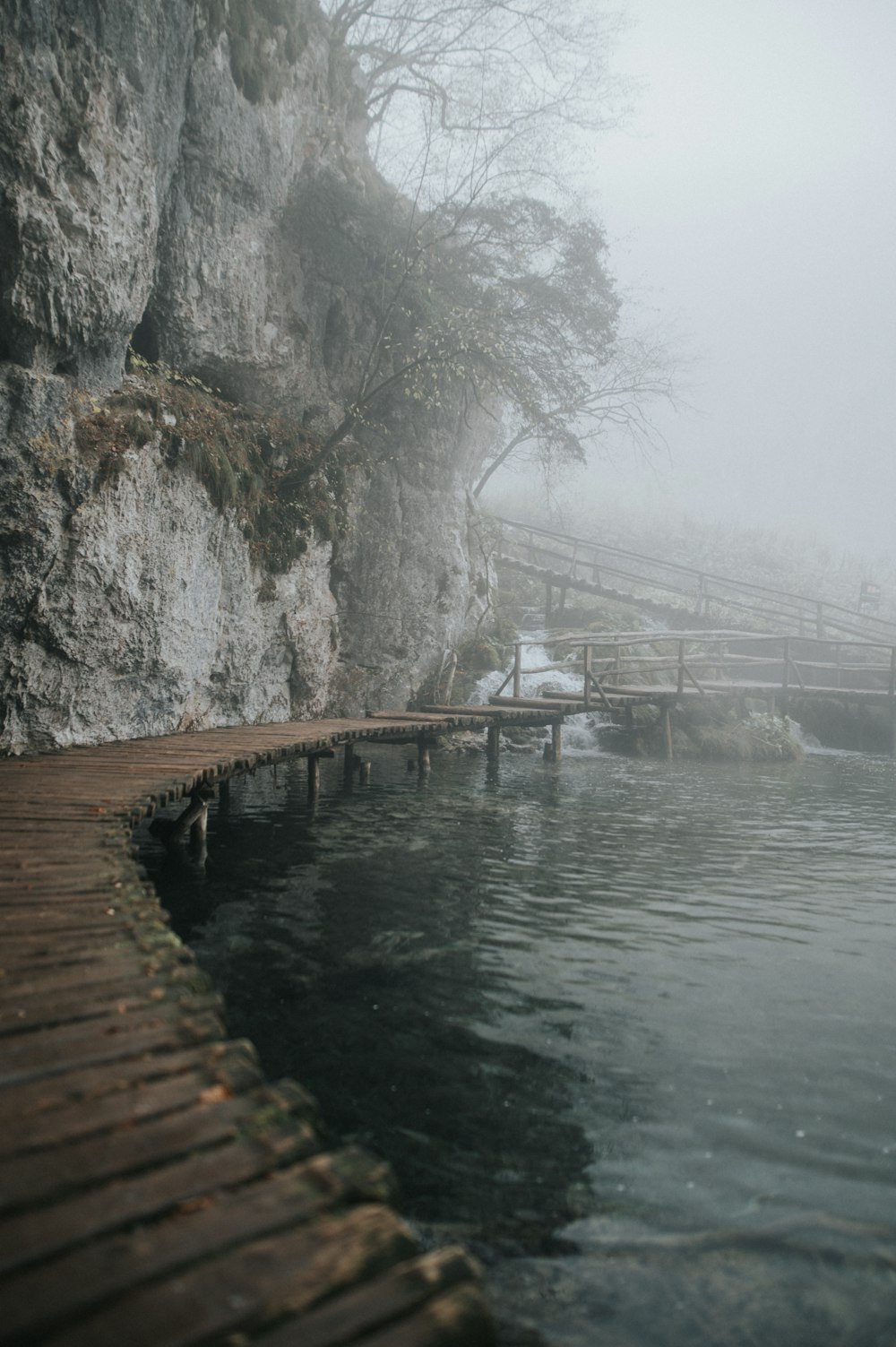 a wooden walkway over water