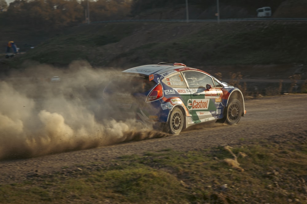 a race car on a dirt track