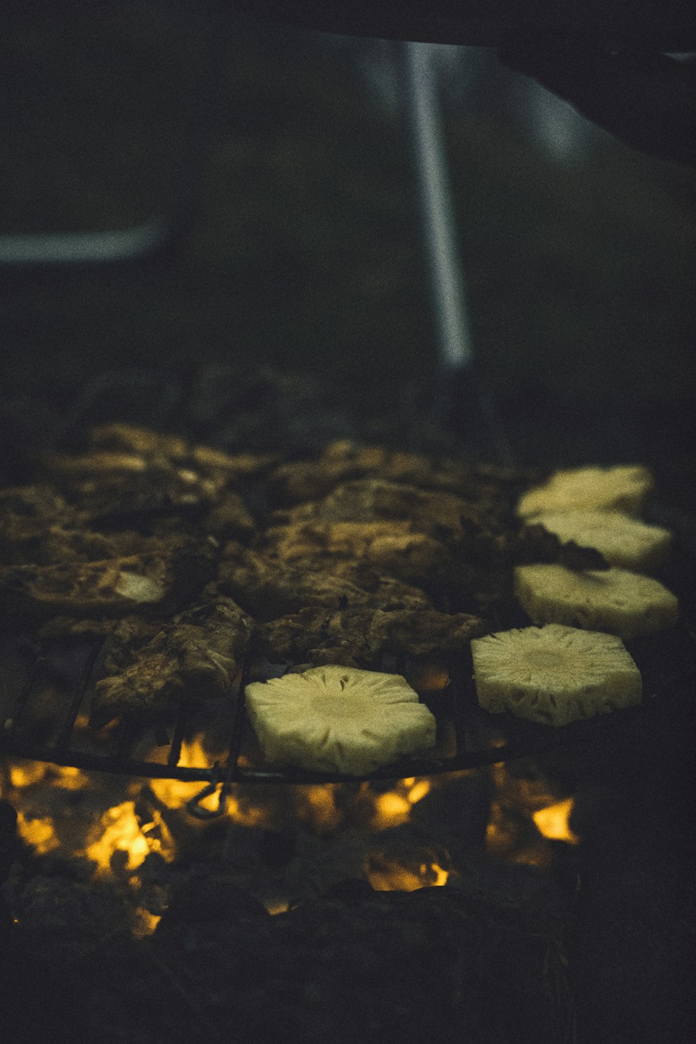 a fire burning on a grill