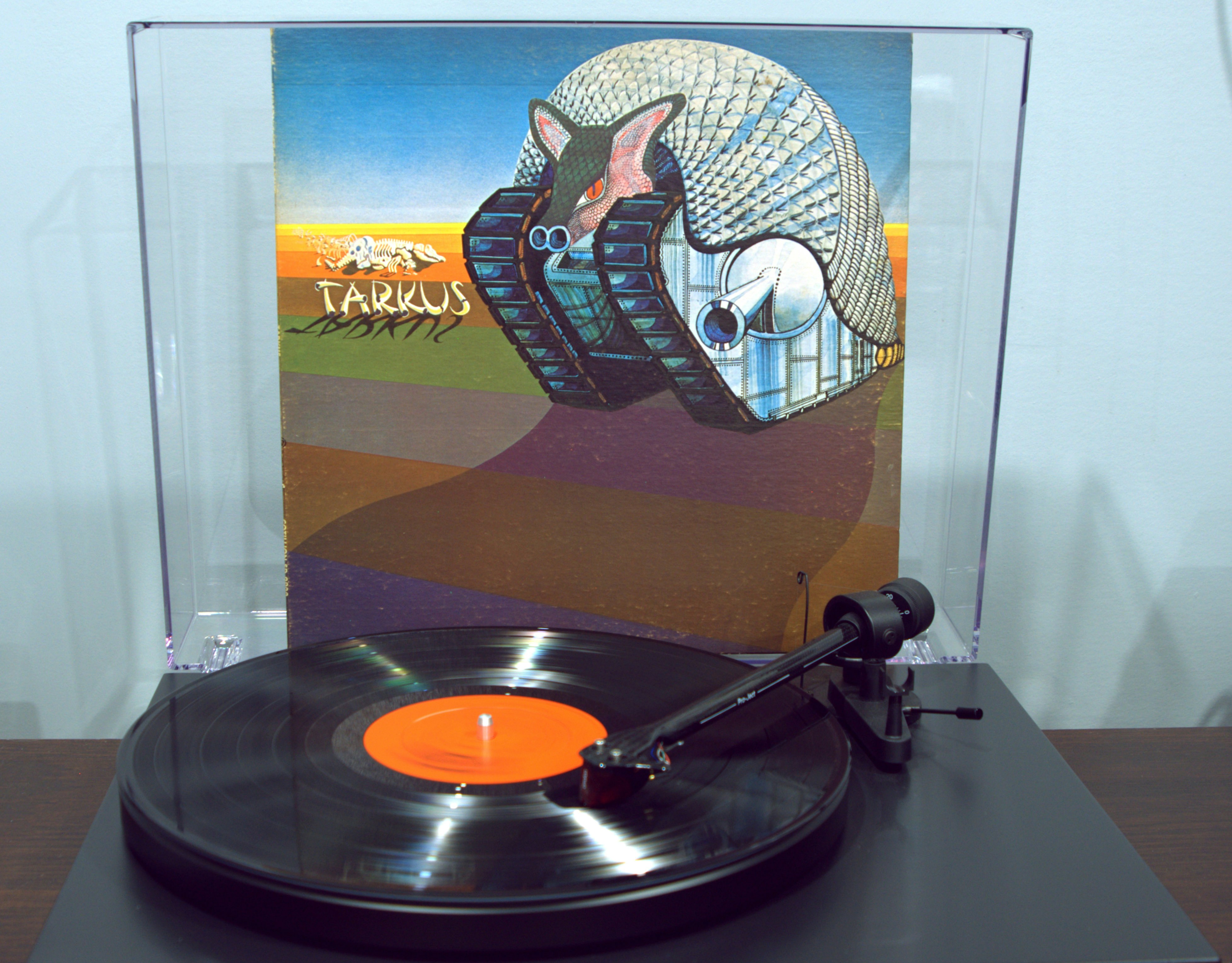 a record player with a record