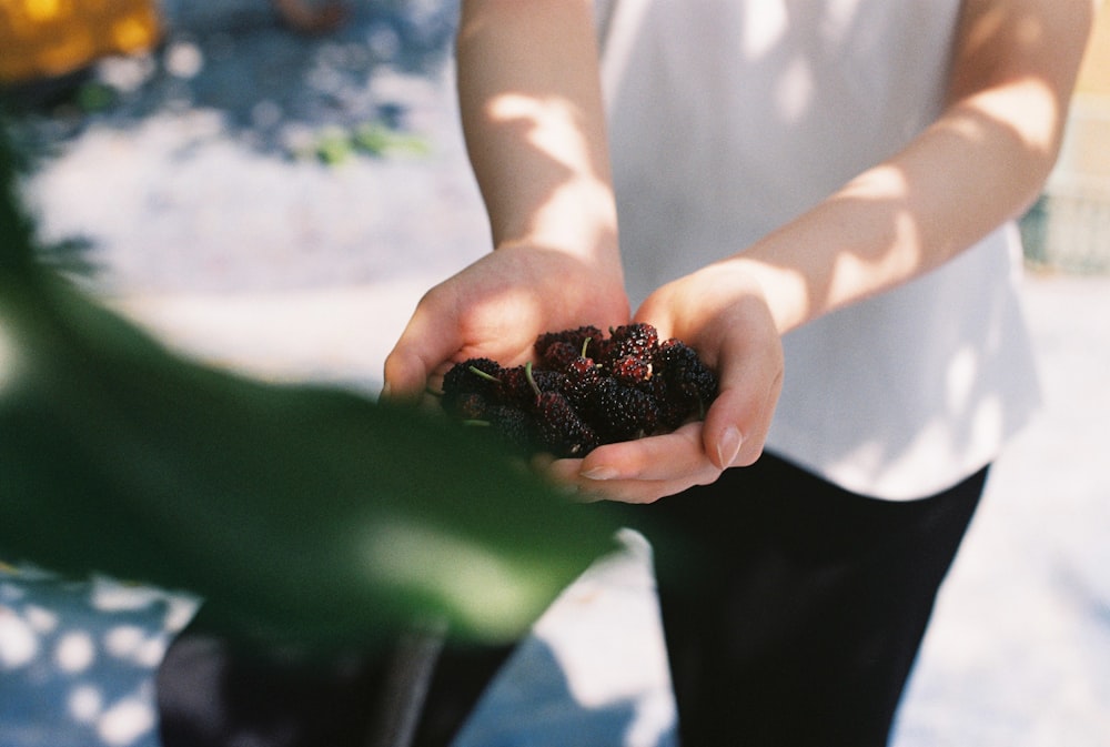 a person holding a small black object