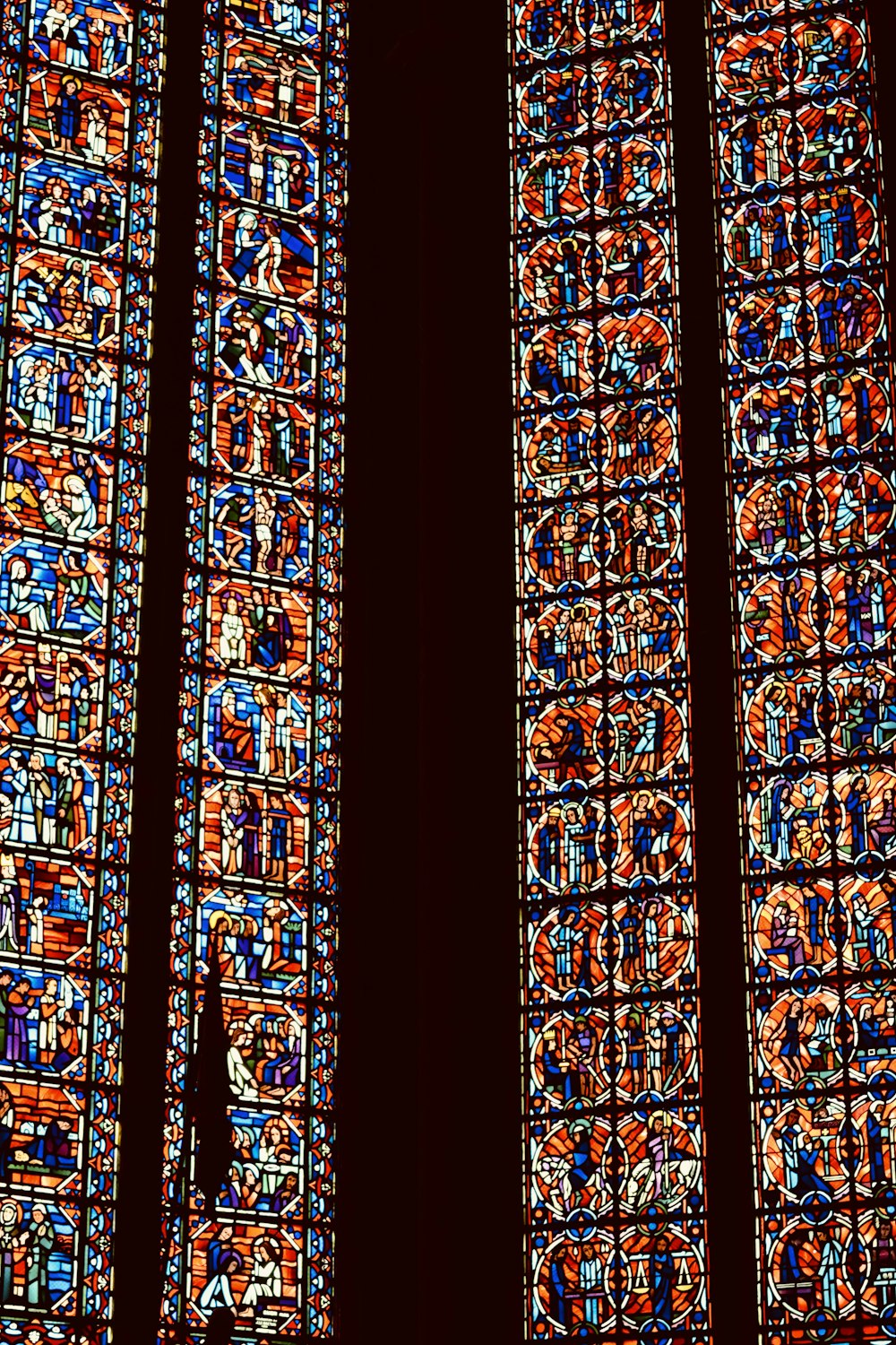 a group of colorful glass windows