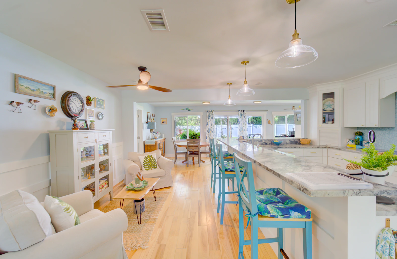 Luxury kitchen and living room interior