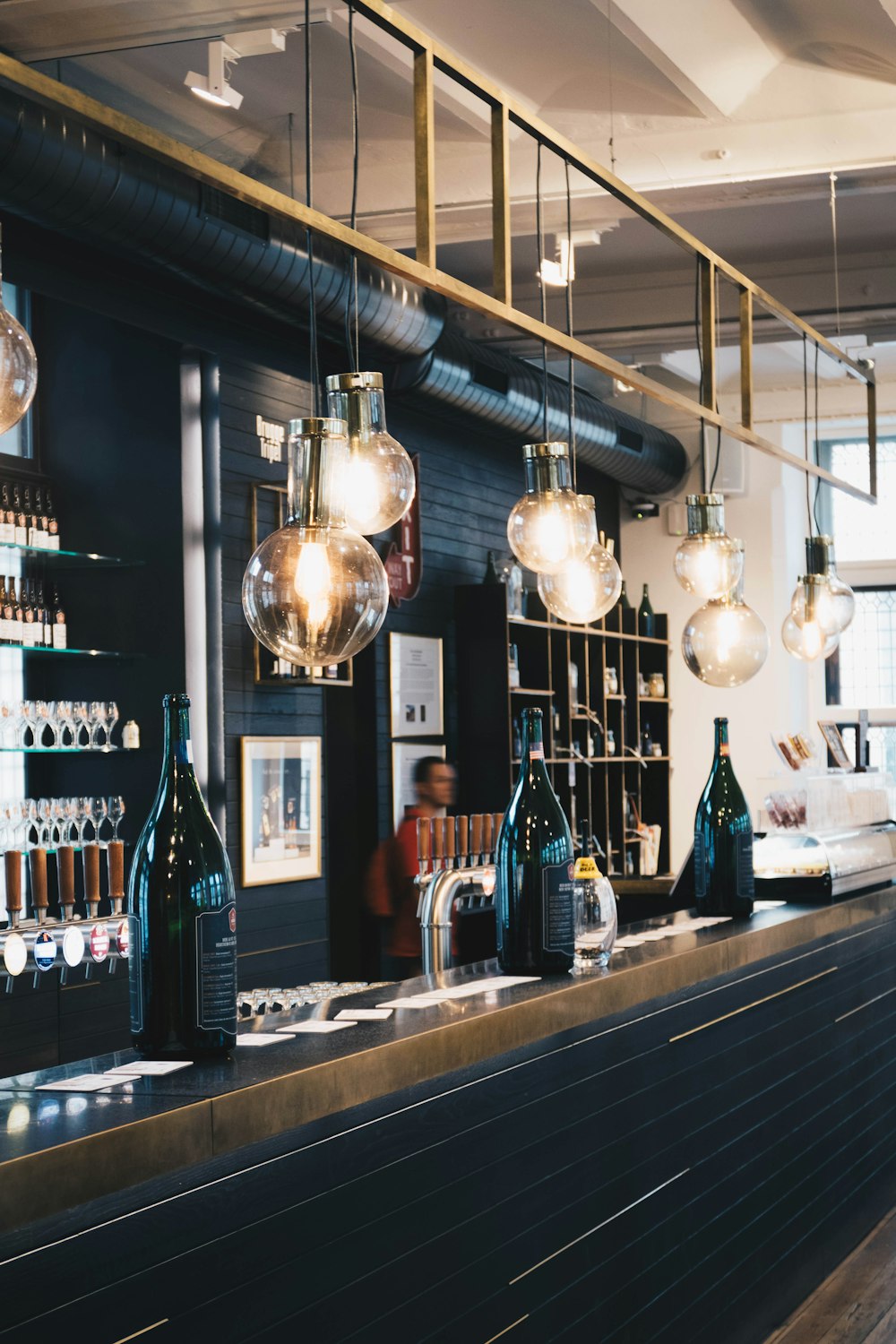 a bar with lights