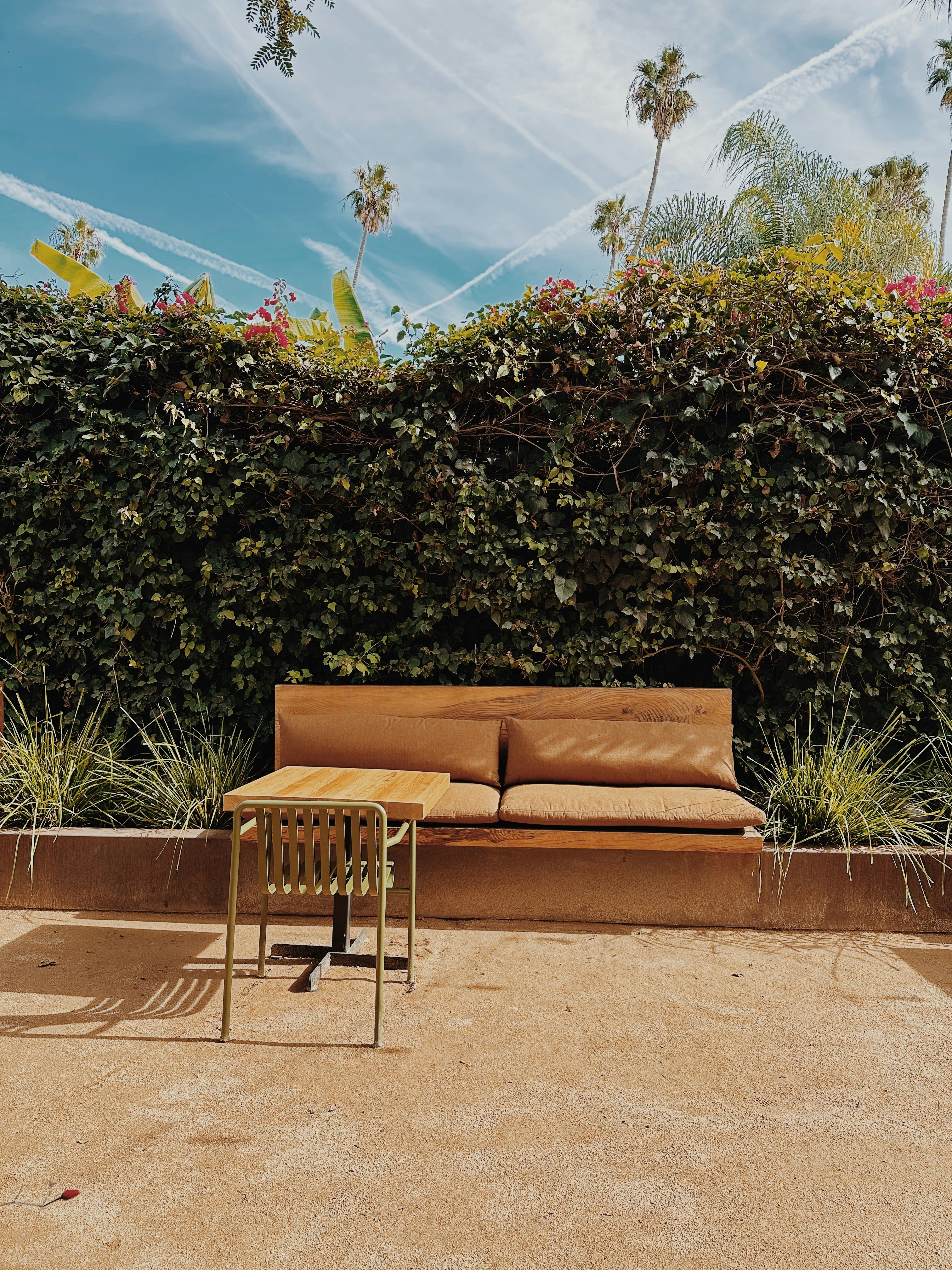 a couch and a table outside