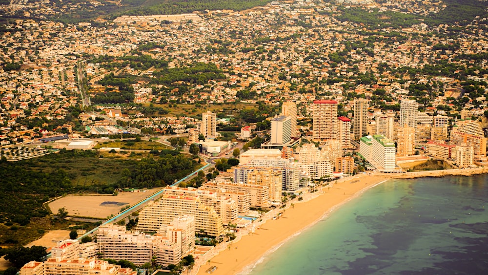 a city next to a beach