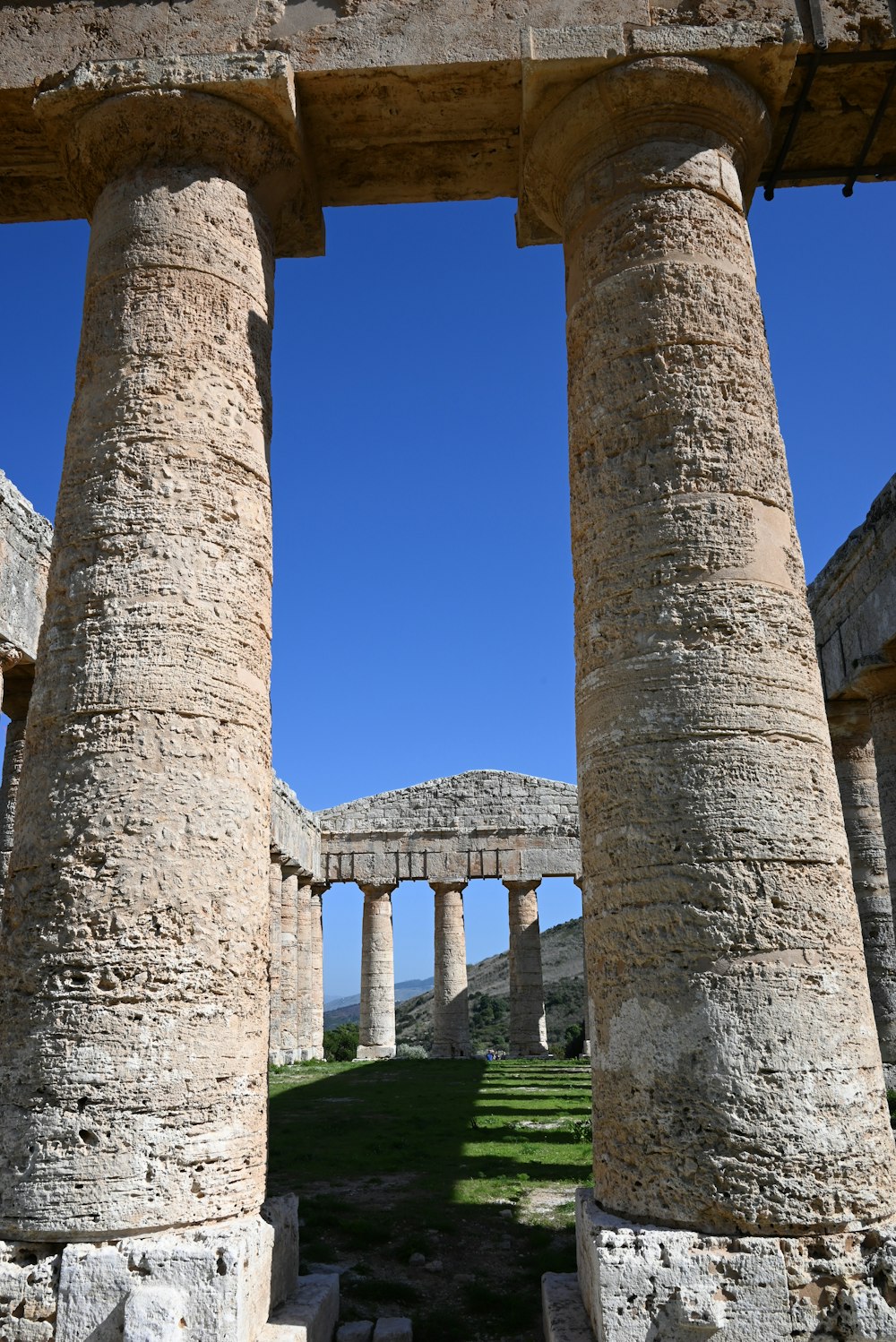 a group of stone pillars