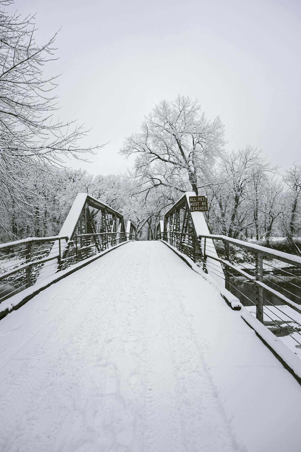 un ponte con la neve su di esso
