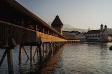 a wooden bridge over water