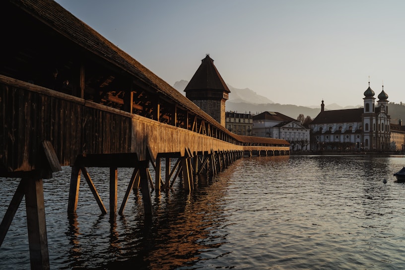 a wooden bridge over water