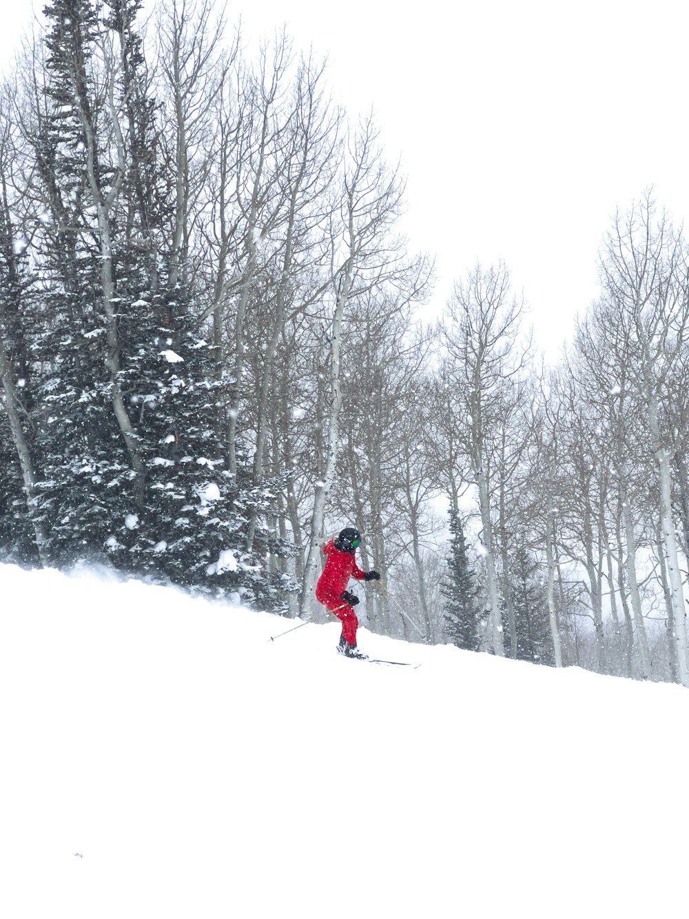 눈 덮인 언덕을 스키를 타는 사람