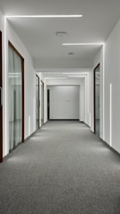 Photo of freshly painted apartment hallway with modern lighting.
