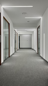 An upscale apartment hallway featuring new flooring and contemporary wall treatments in a Dallas building.