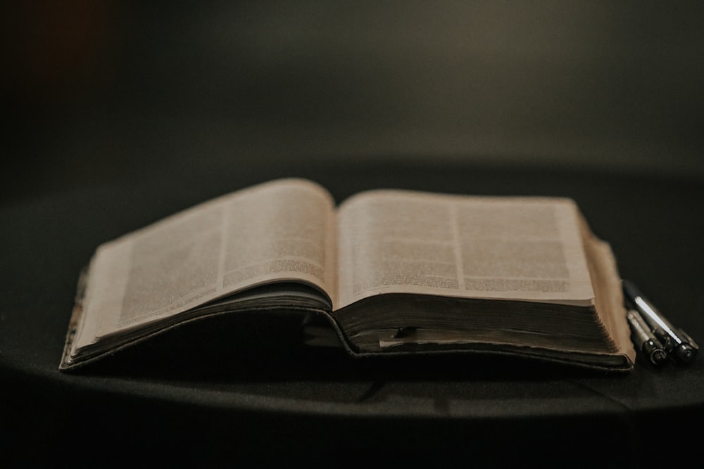 a book open with a watch