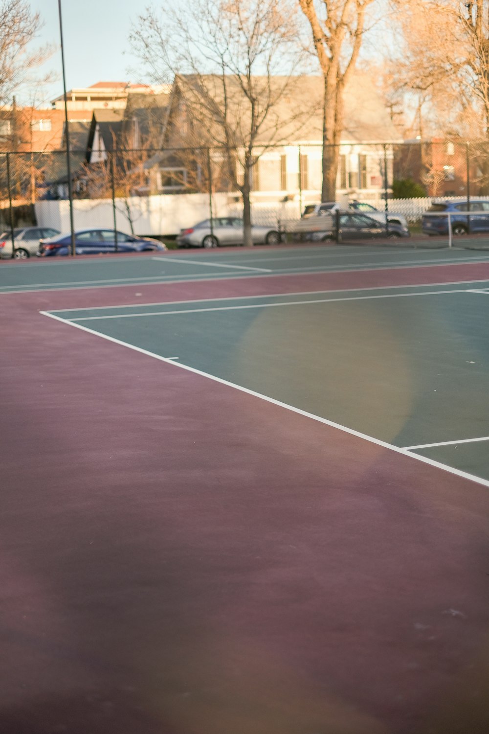 a basketball court with a basketball hoop