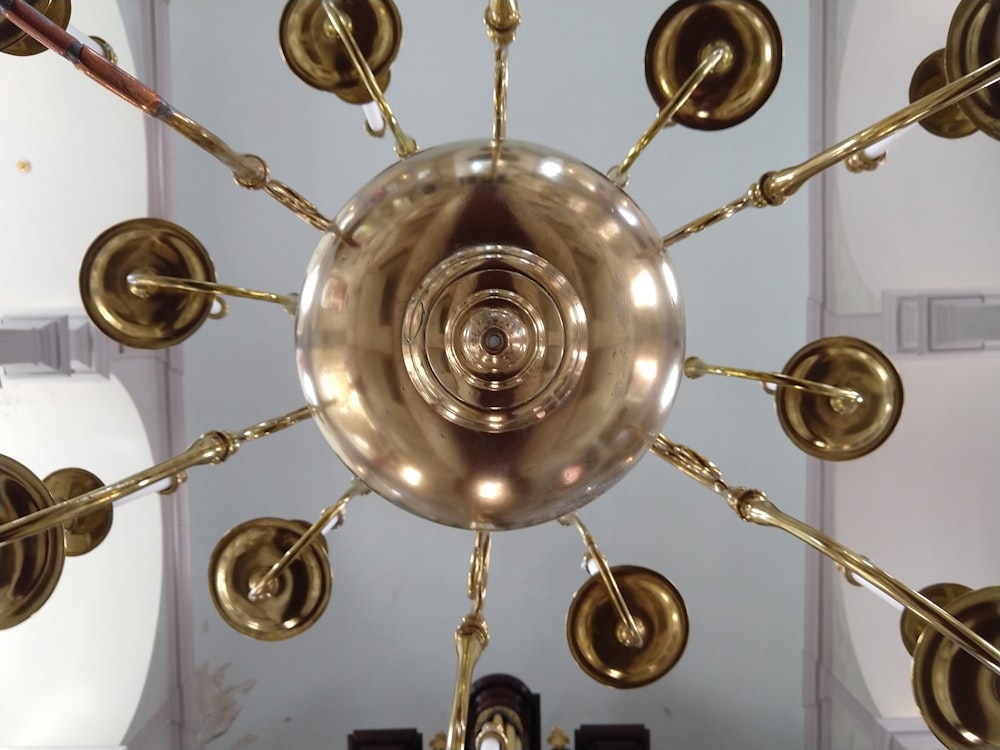 a chandelier with many round objects from it