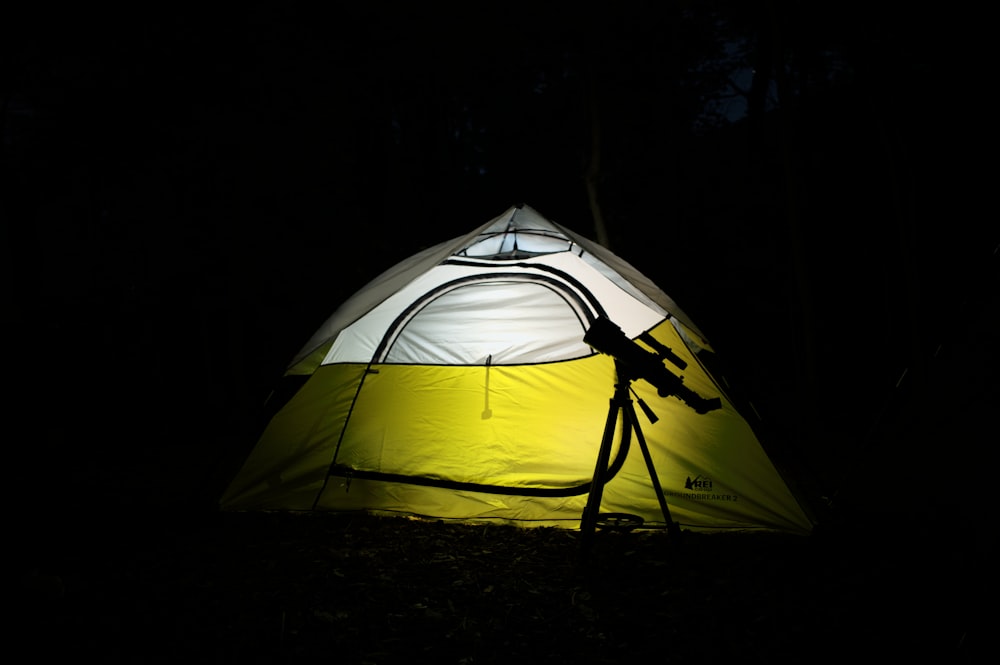 a tent in the dark