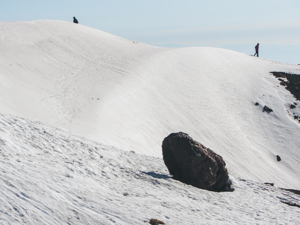 a group of people skiing down a mountain