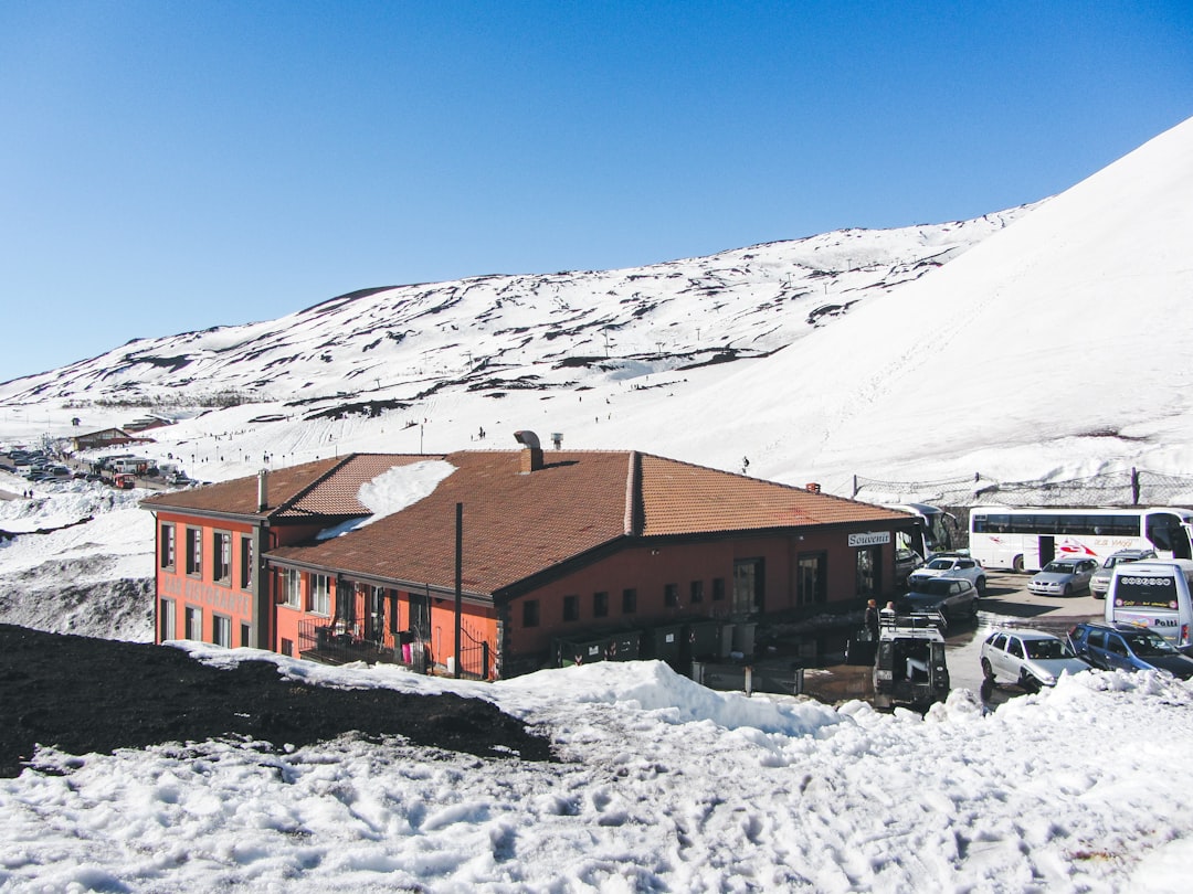 a building in the snow, Souvenir shop on Mt. Etna