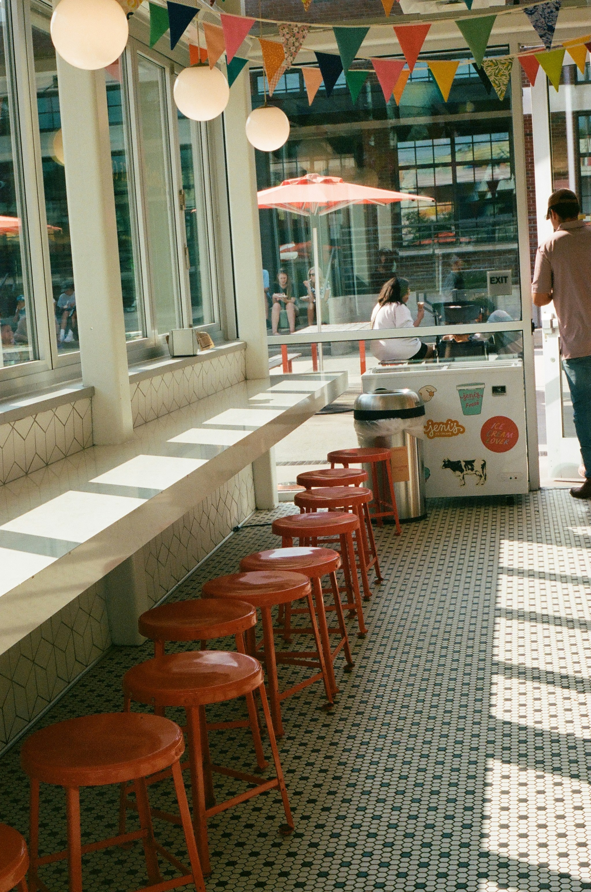 a group of stools in a restaurant