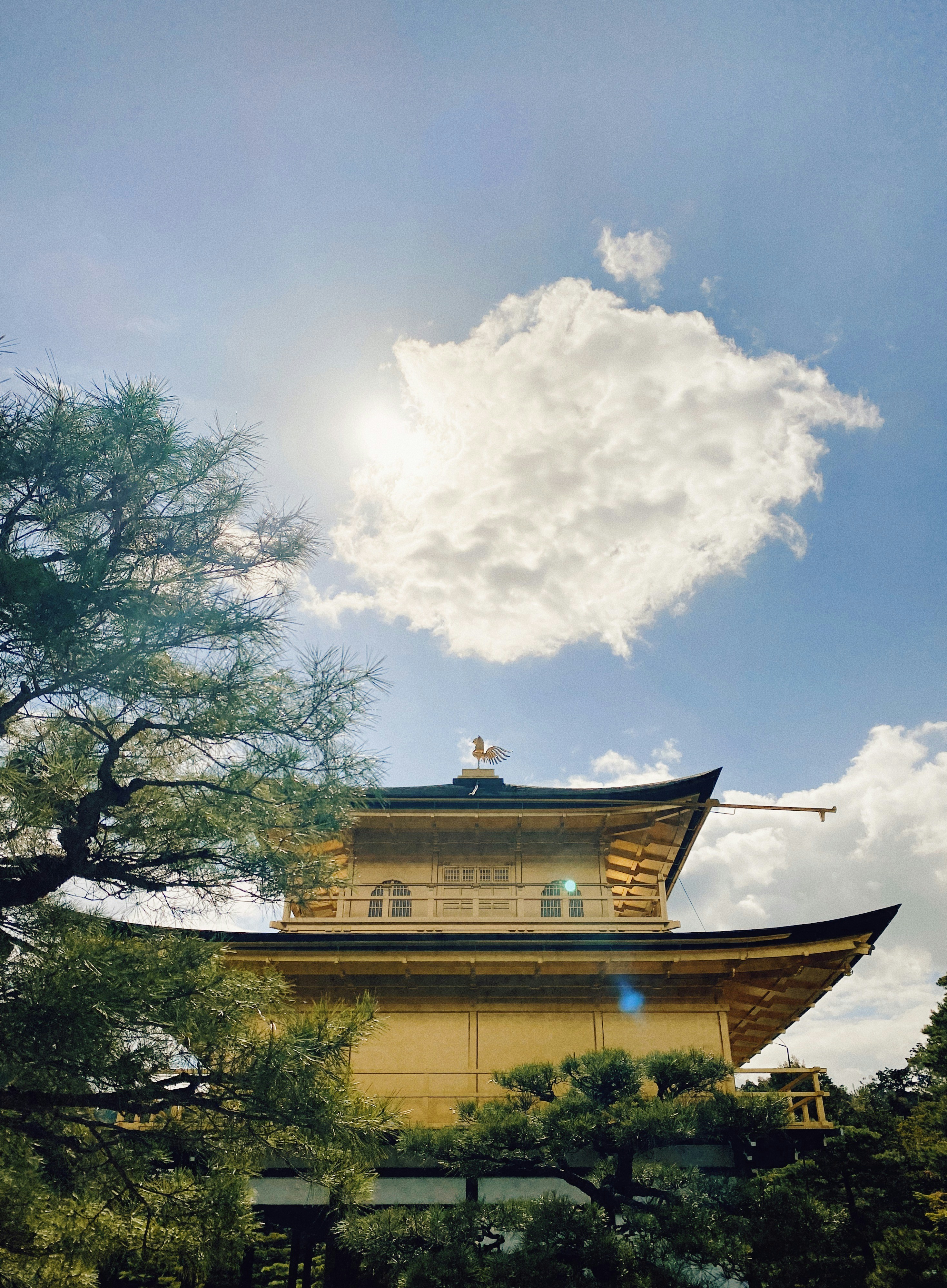 a building with a gold roof and a gold statue on top