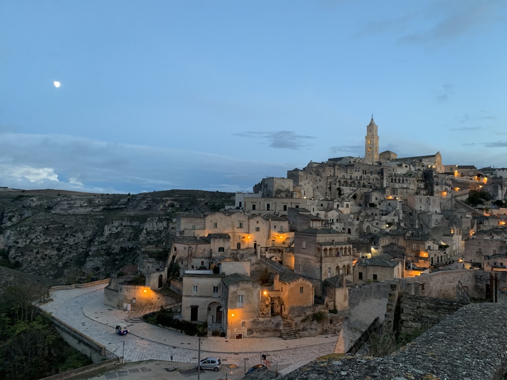 Matera with a large hill in the background