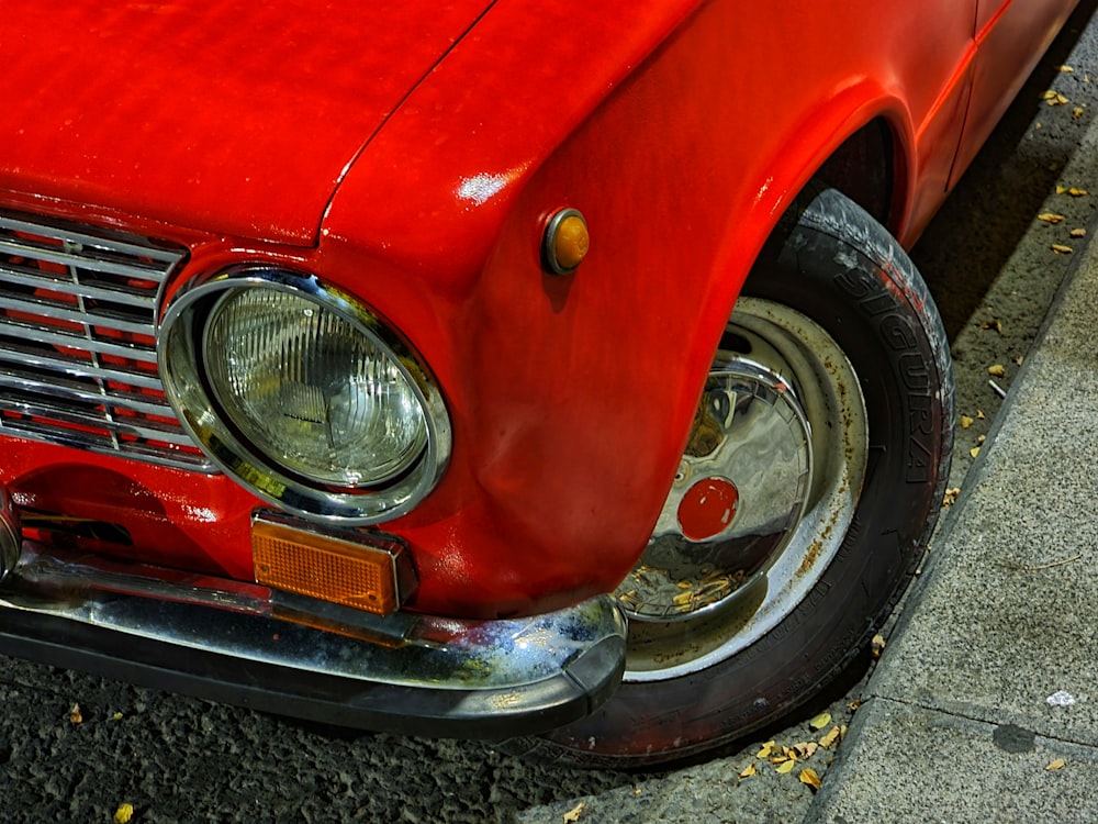 the front of a red car