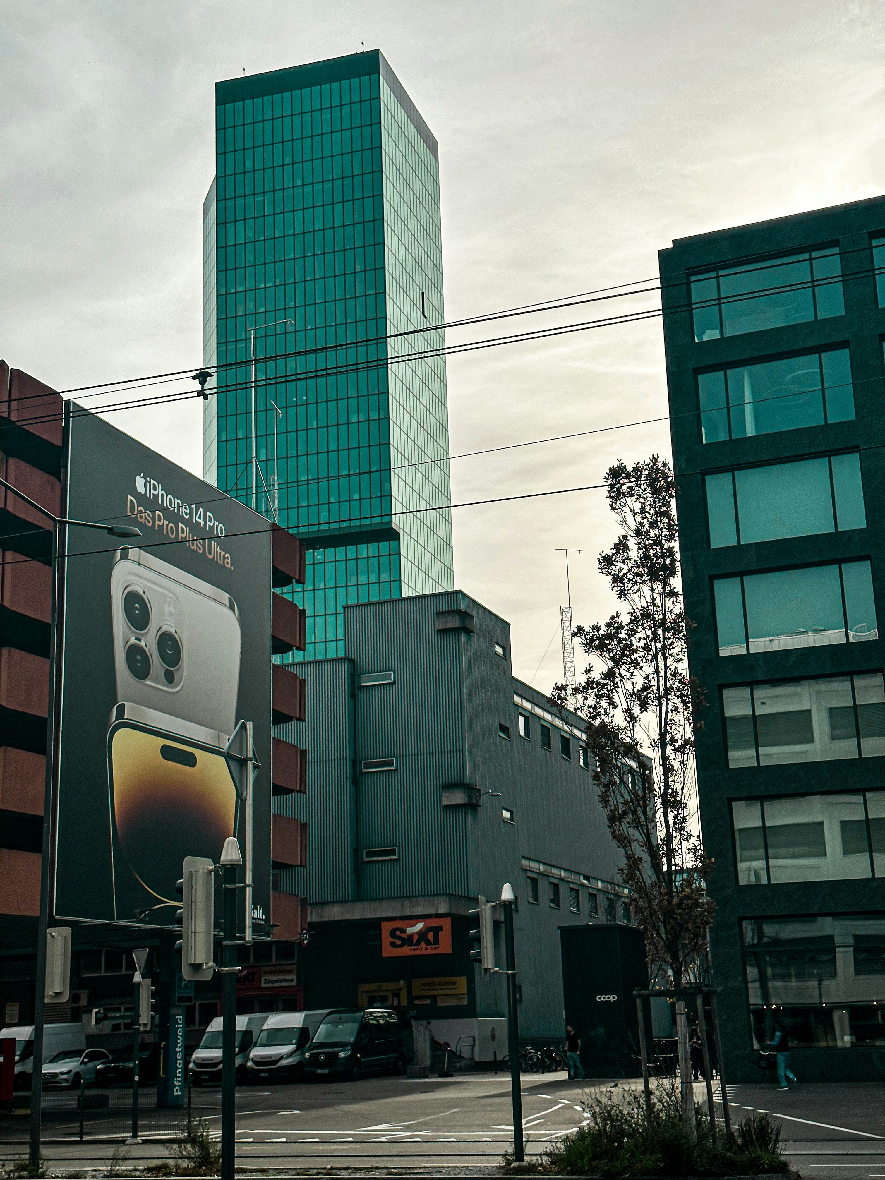 a tall glass building