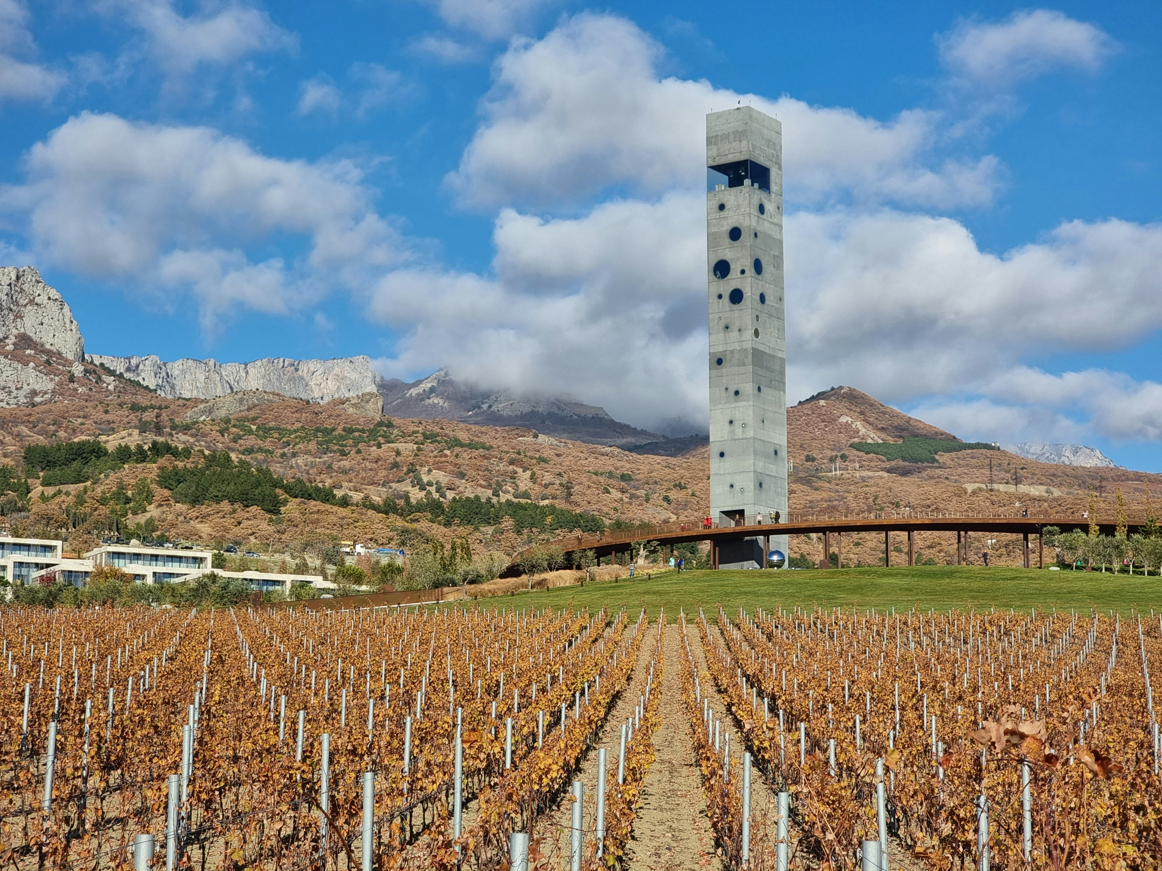 a tall tower in a field