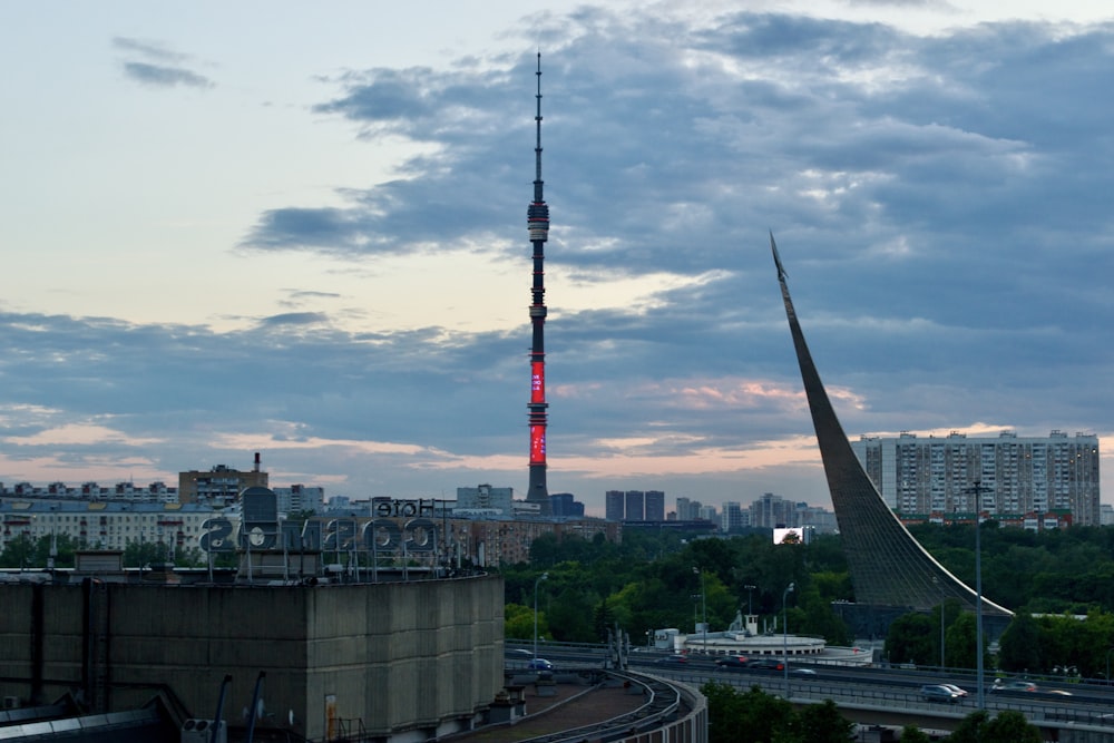 a tall tower in a city