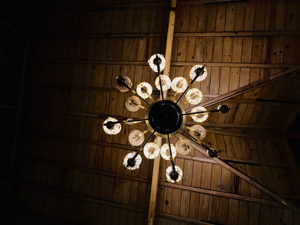 a chandelier with many bulbs