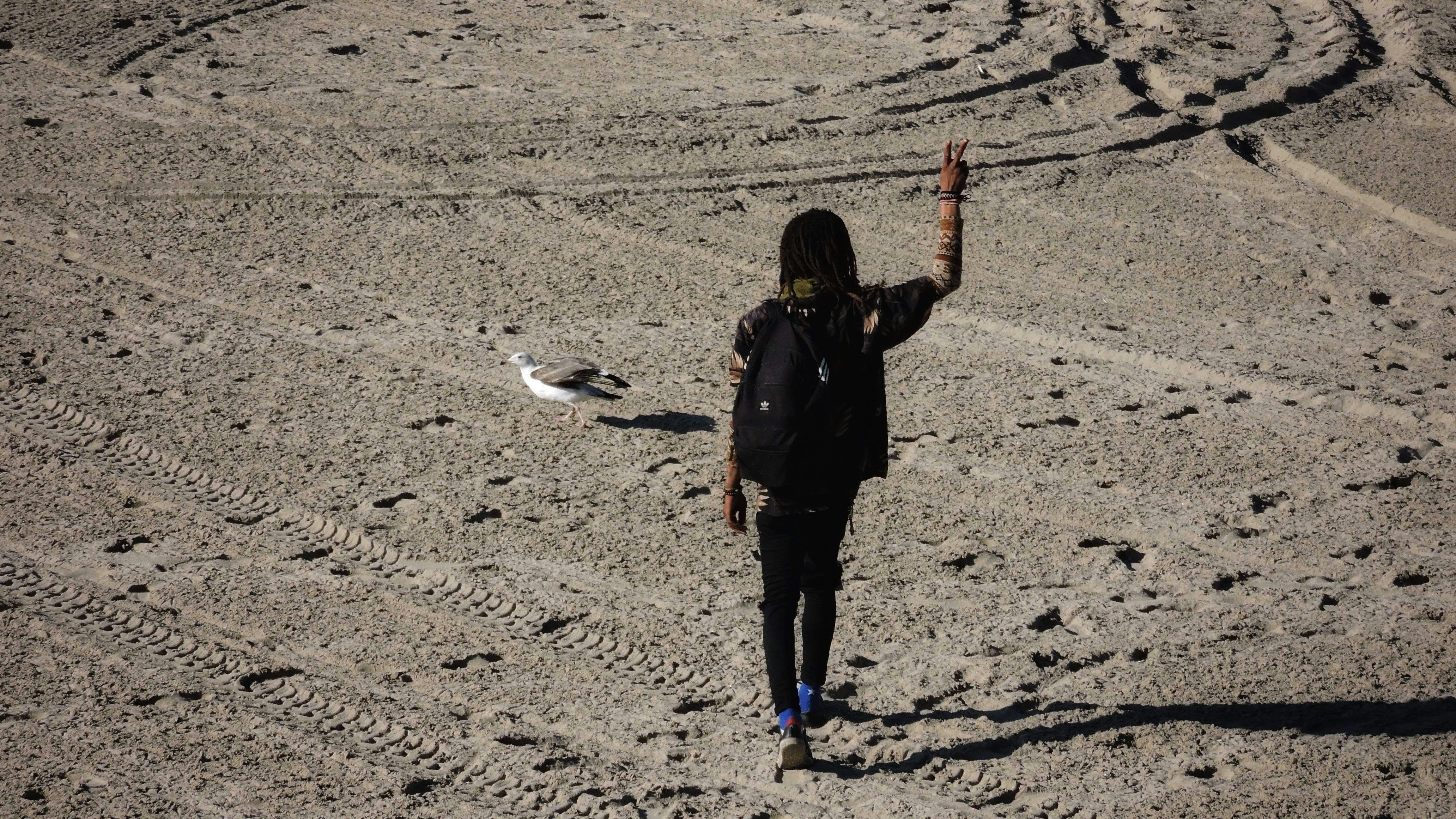 a man walking on a beach