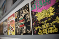 Colorful psychedelic artwork inspired by neo prog themes displayed on a wall.