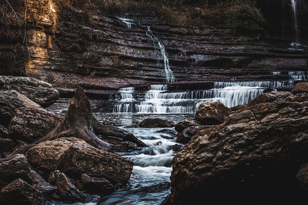 a waterfall over rocks