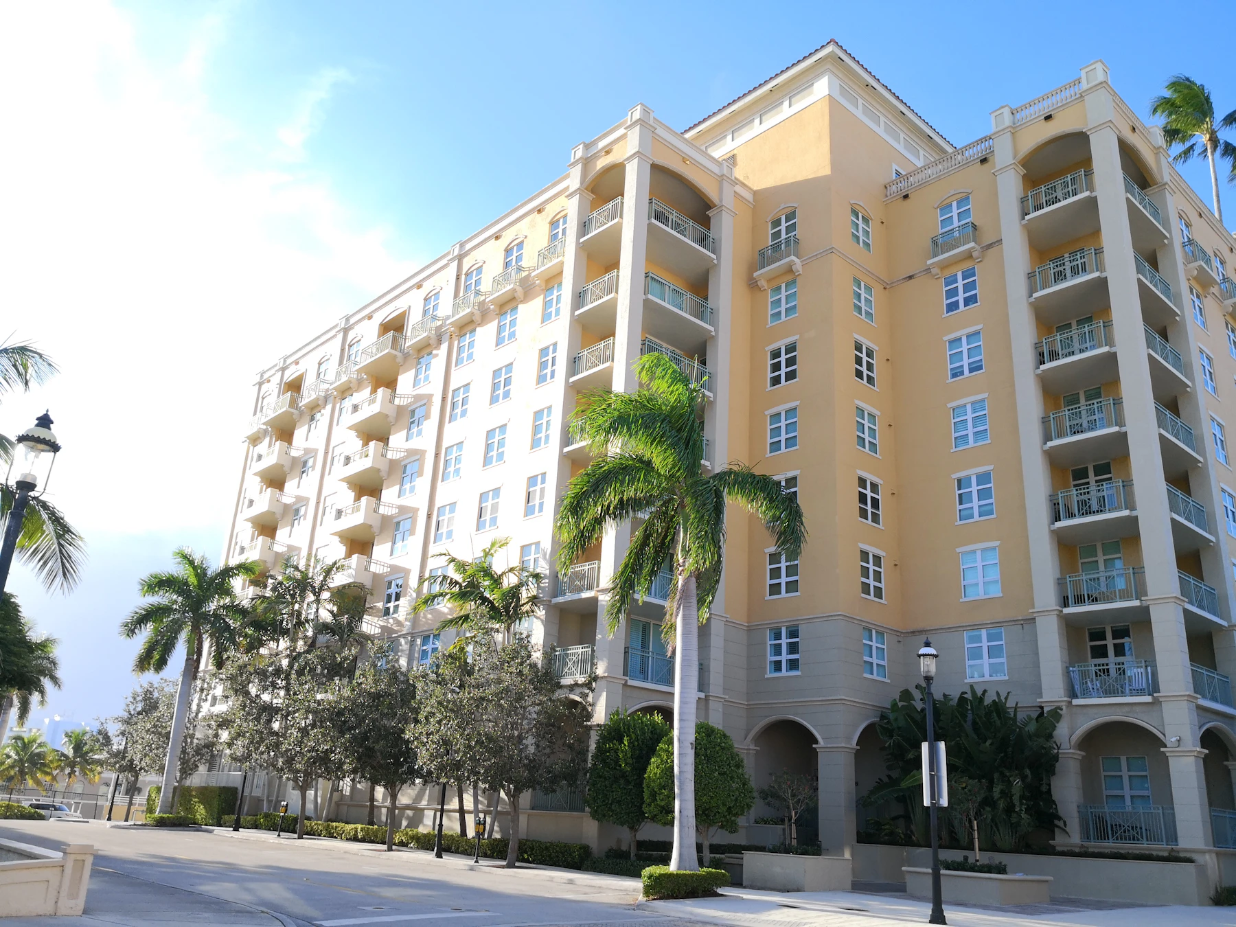Condominium building with palm trees