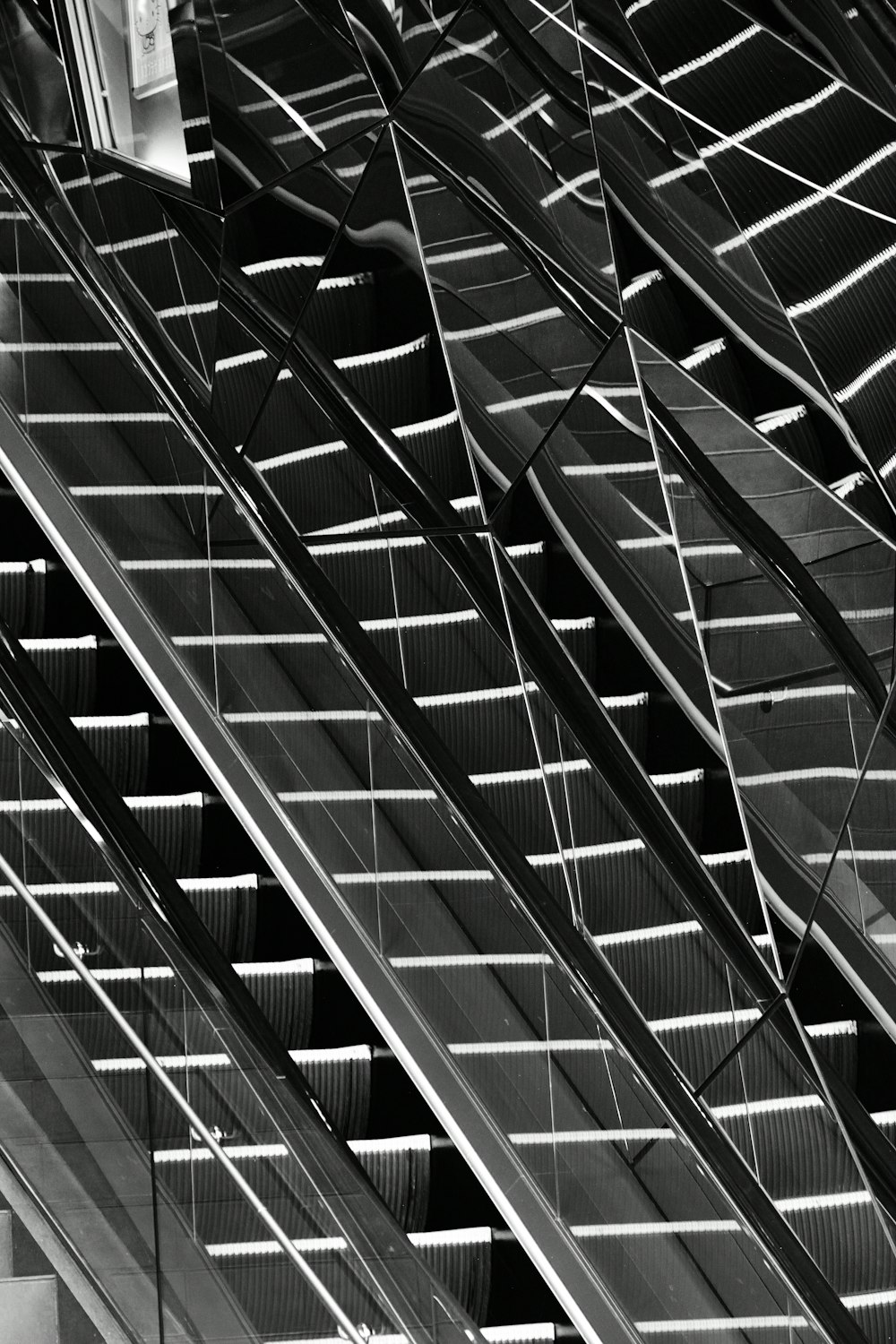 a black and white photo of a staircase