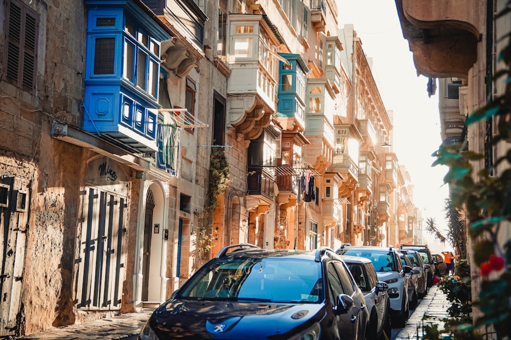 cars parked on the side of a street