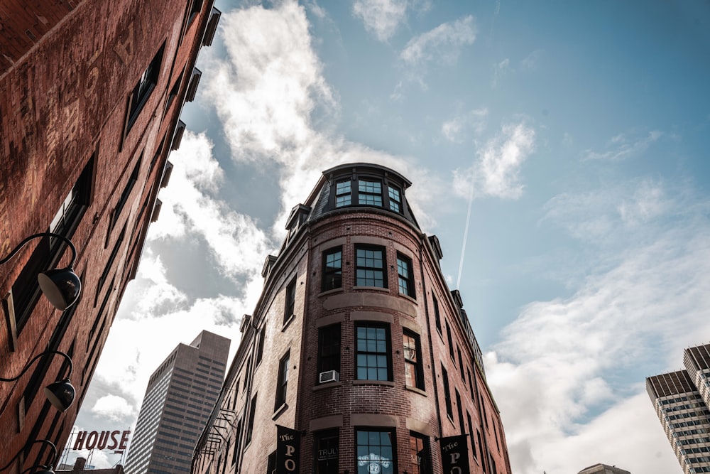 a tall building with a blue sky