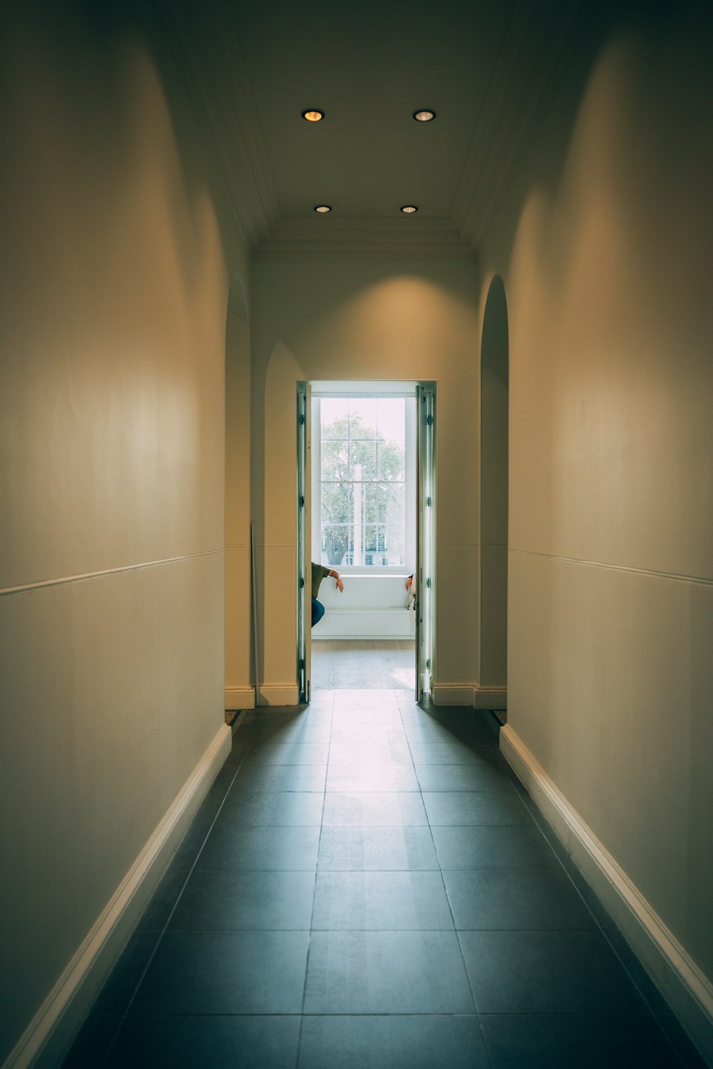 a hallway with a window