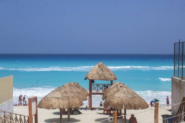 straw umbrellas on a beach