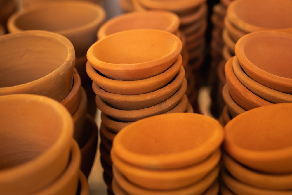 a group of clay pots