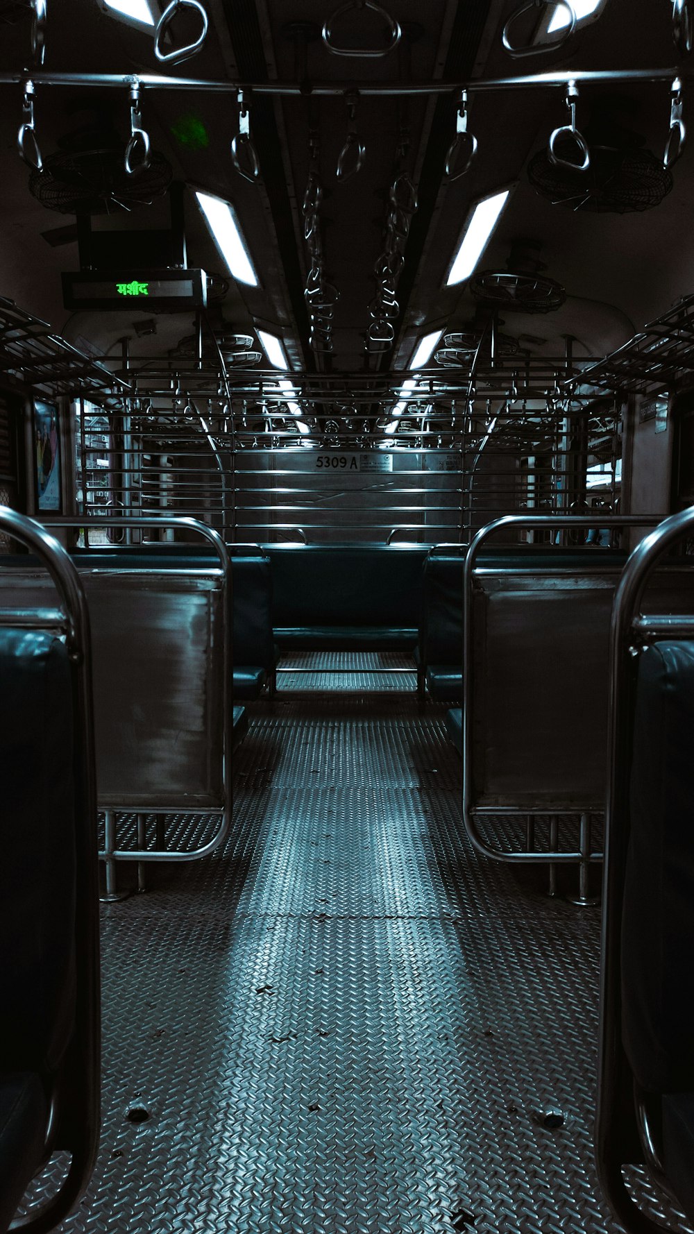 the inside of a bus