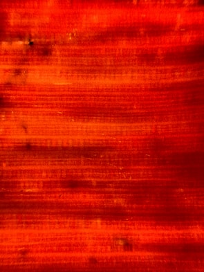 Close-up of textured brushstrokes in warm reds and oranges.