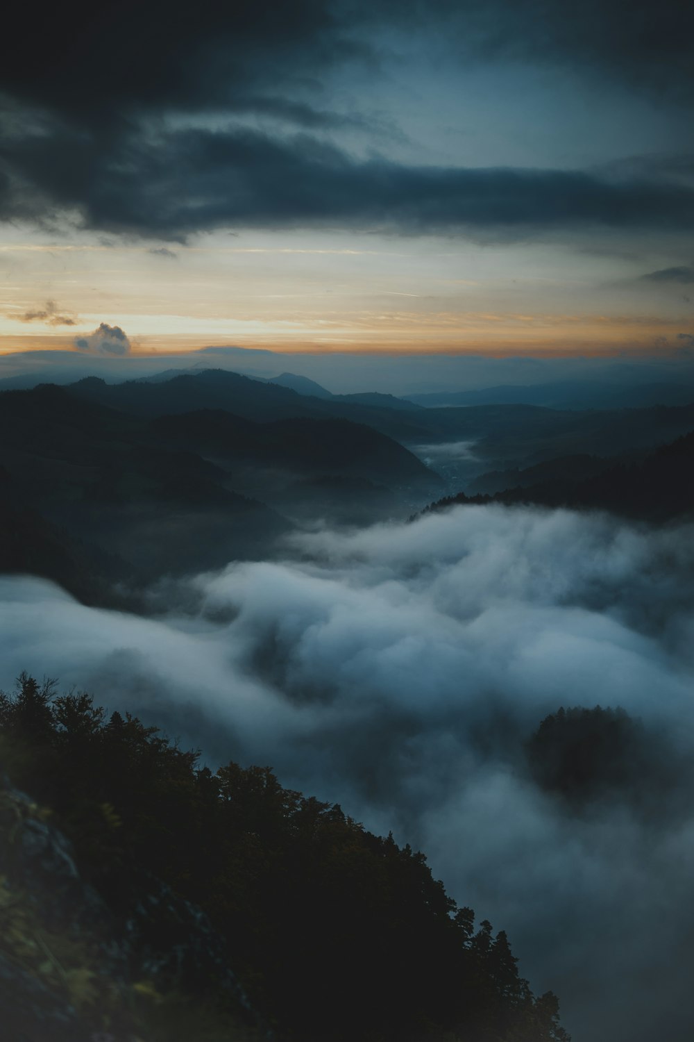 clouds and mountains with sunlight