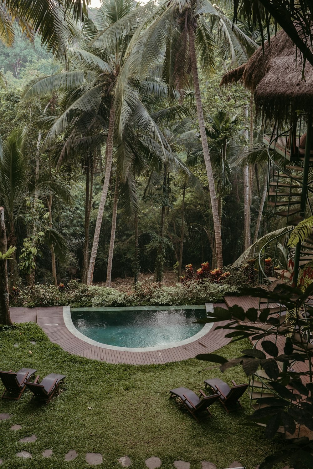 a small pool in a tropical area