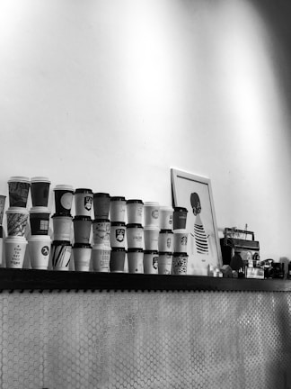 a shelf with a group of objects on it