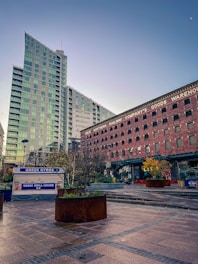 a few buildings with a sign in front of them